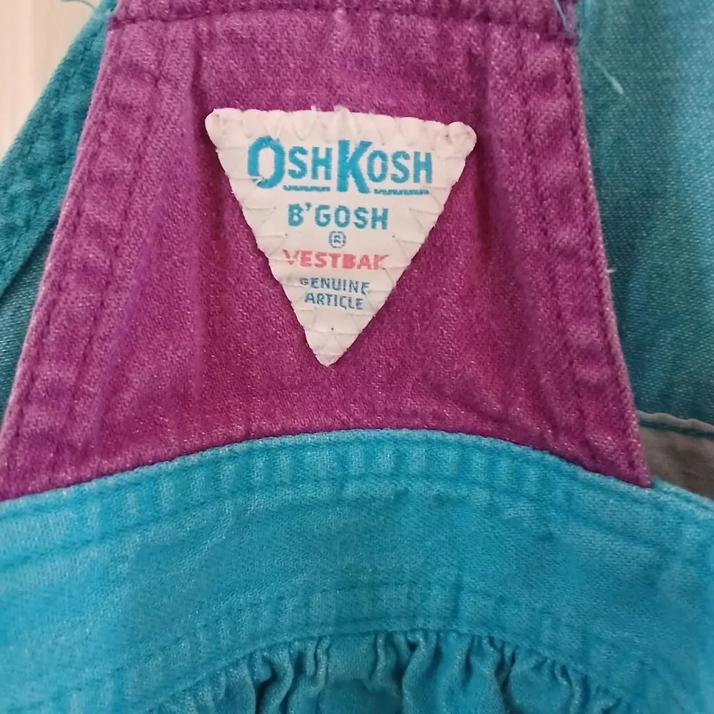 VTG 90s OshKosh B'gosh 100% Cotton Colorblock Bird Jumper Overalls Dress 3T USA